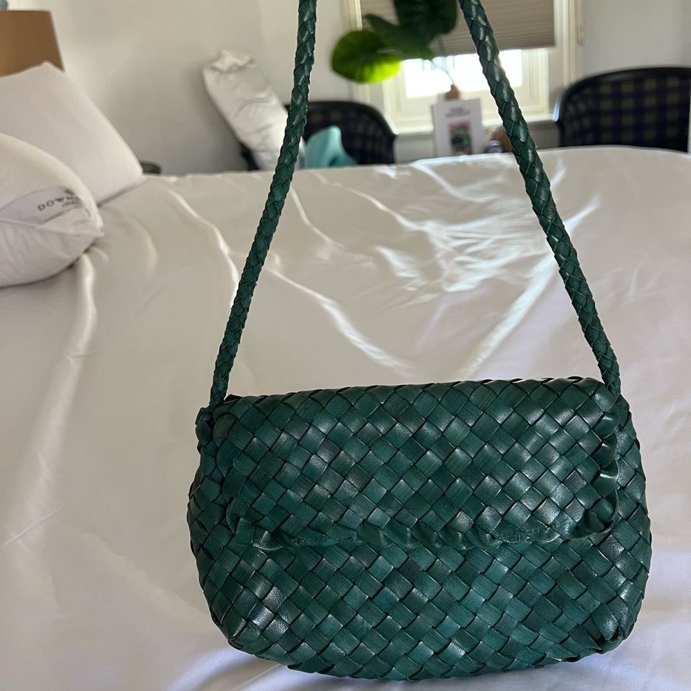 Loeffler Randall Woven Leather Shoulder Bag in Dark Green